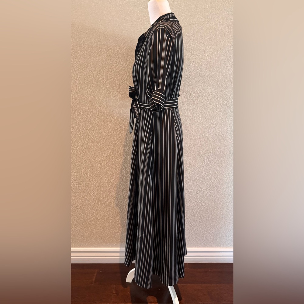 Calvin Klein Striped Black/Silver Midi Button Down Shirt Dress - Size 4 - Picture 6 of 16